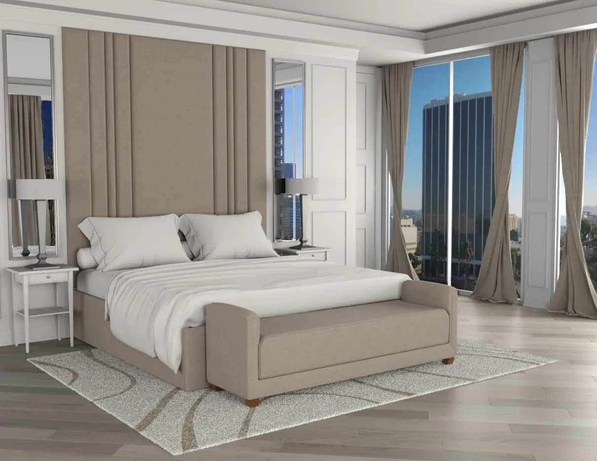 Ariana - Wall mounted upholstered, luxury headboard with custom upholstered wall panels - Custom luxury, upholstered beds with high end, bedroom textiles | Blend Home Furnishings