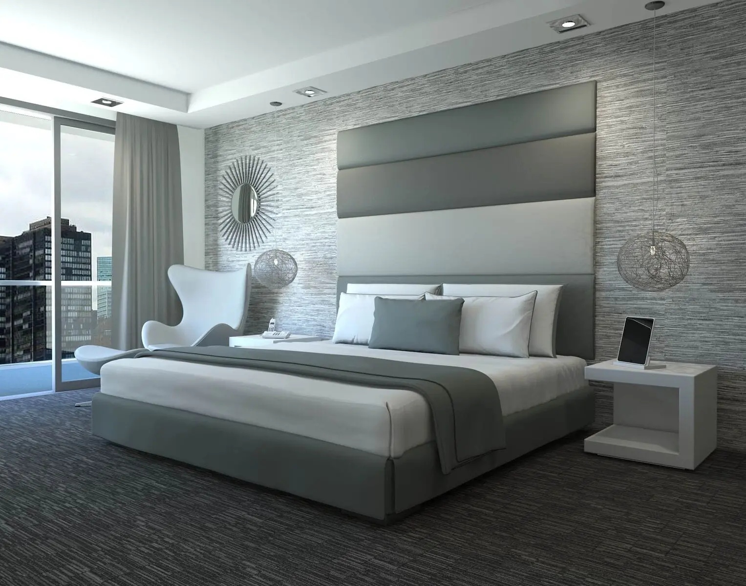 Nuvo - Wall mounted upholstered, luxury headboard with custom upholstered wall panels - Custom luxury, upholstered beds with high end, bedroom textiles | Blend Home Furnishings