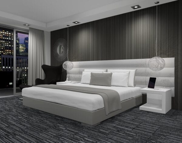 Astoria - Wall mounted upholstered, luxury headboard with custom upholstered wall panels - Custom luxury, upholstered beds with high end, bedroom textiles | Blend Home Furnishings