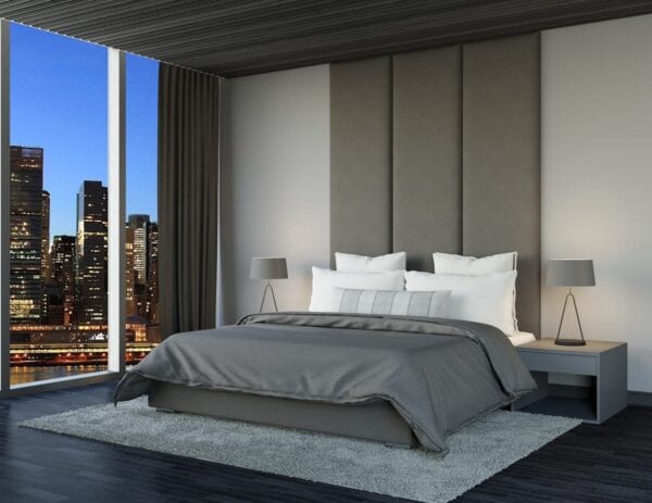 Atlas - Wall mounted upholstered, luxury headboard with custom upholstered wall panels - Custom luxury, upholstered beds with high end, bedroom textiles | Blend Home Furnishings