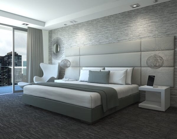 Newark - Wall mounted upholstered, luxury headboard with custom upholstered wall panels - Custom luxury, upholstered beds with high end, bedroom textiles | Blend Home Furnishings