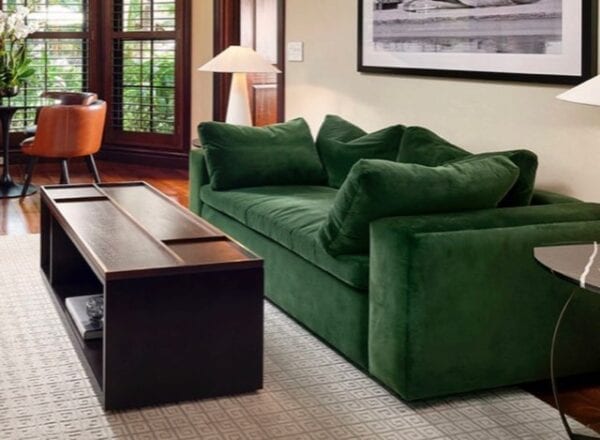 Forest Green Morgan Sofa, custom home furniture built to match your custom bedroom furniture